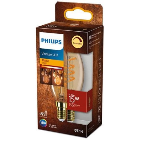 Bec LED vintage (decorativ) Philips Classic Gold Candle B35, EyeCom...