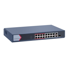 Switch PoE Hikvision DS-3E1318P-EI/M: 16 × 10/100 Mbps PoE port,1 × Gigabit combo,1 × Gigabit RJ45 port, 16 porturi PoE maxim 30