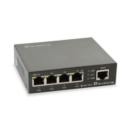 LevelOne GEP-0523, 5-Port Gigabit PoE Switch, 802.3at/af PoE, 4 PoE Outputs, 60W, 96 x 30 x 111 mm