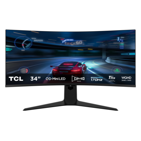 Monitor TCL 34" 34R83Q, Curvature: 1500R, Diagonal (inch): 34, Diagonal (cm): 86, Aspect ratio: 21:9, Panel: QD-Mini LED, Resolu